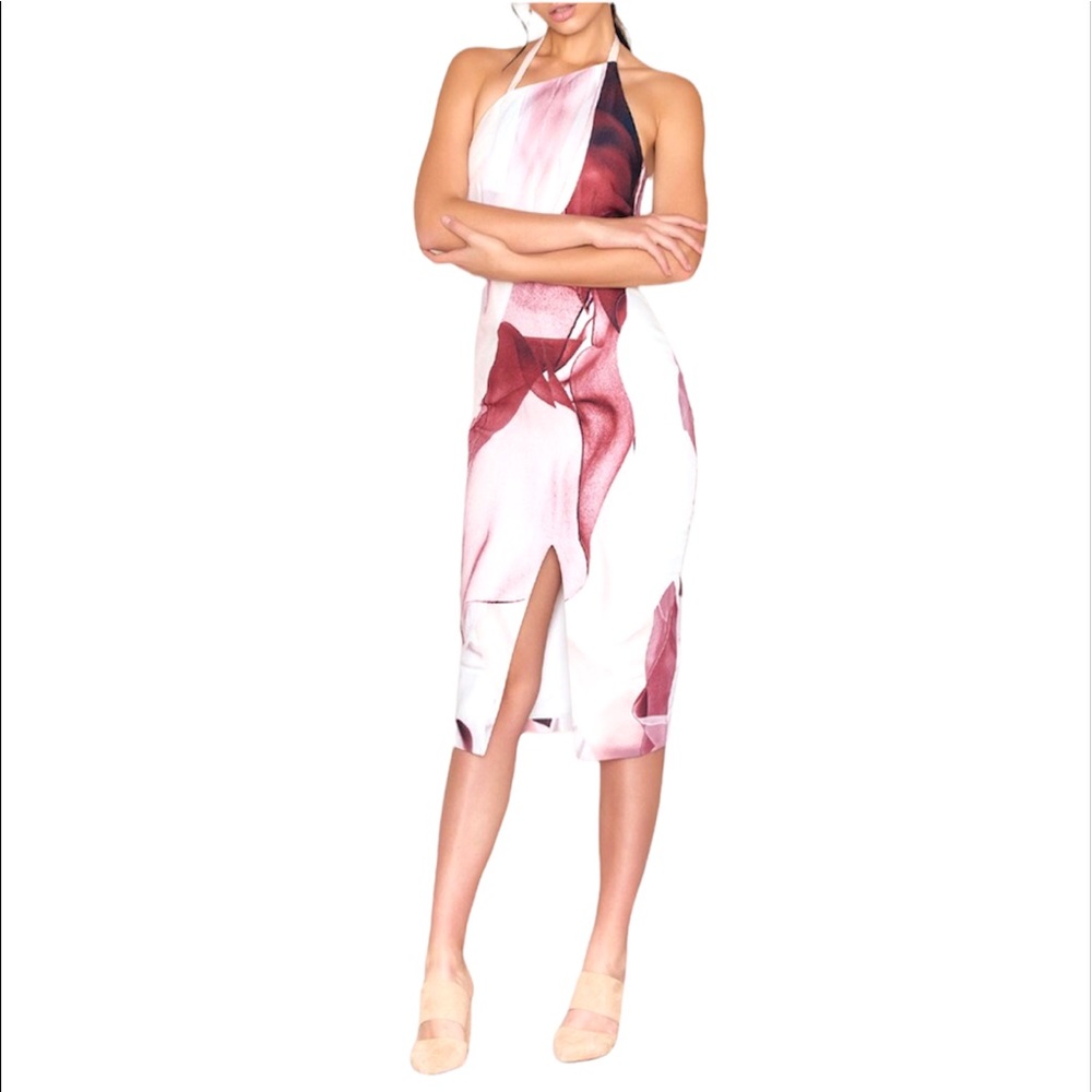 KEEPSAKE the Label Pink and White Asymmetrical Halter Dress